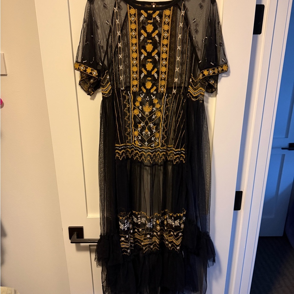 Elegant Black and Gold Embroidered TOP TUNIC sheer dress